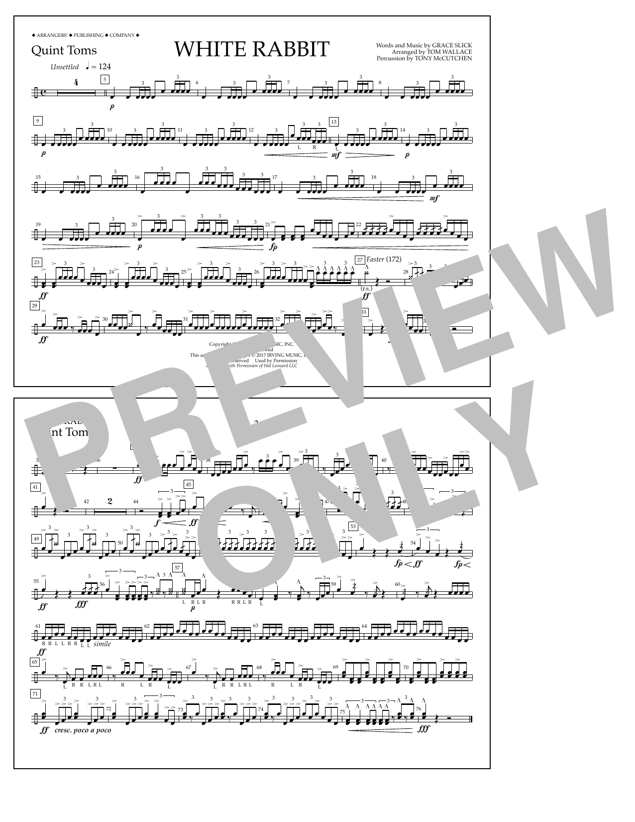 Learn to play Tom Wallace White Rabbit - Quint-Toms sheet music for Marching Band in minutes. Price: 7.8900$ Tom Wallace White Rabbit - Quint-Toms sheet music notes and chords arranged for Marching Band