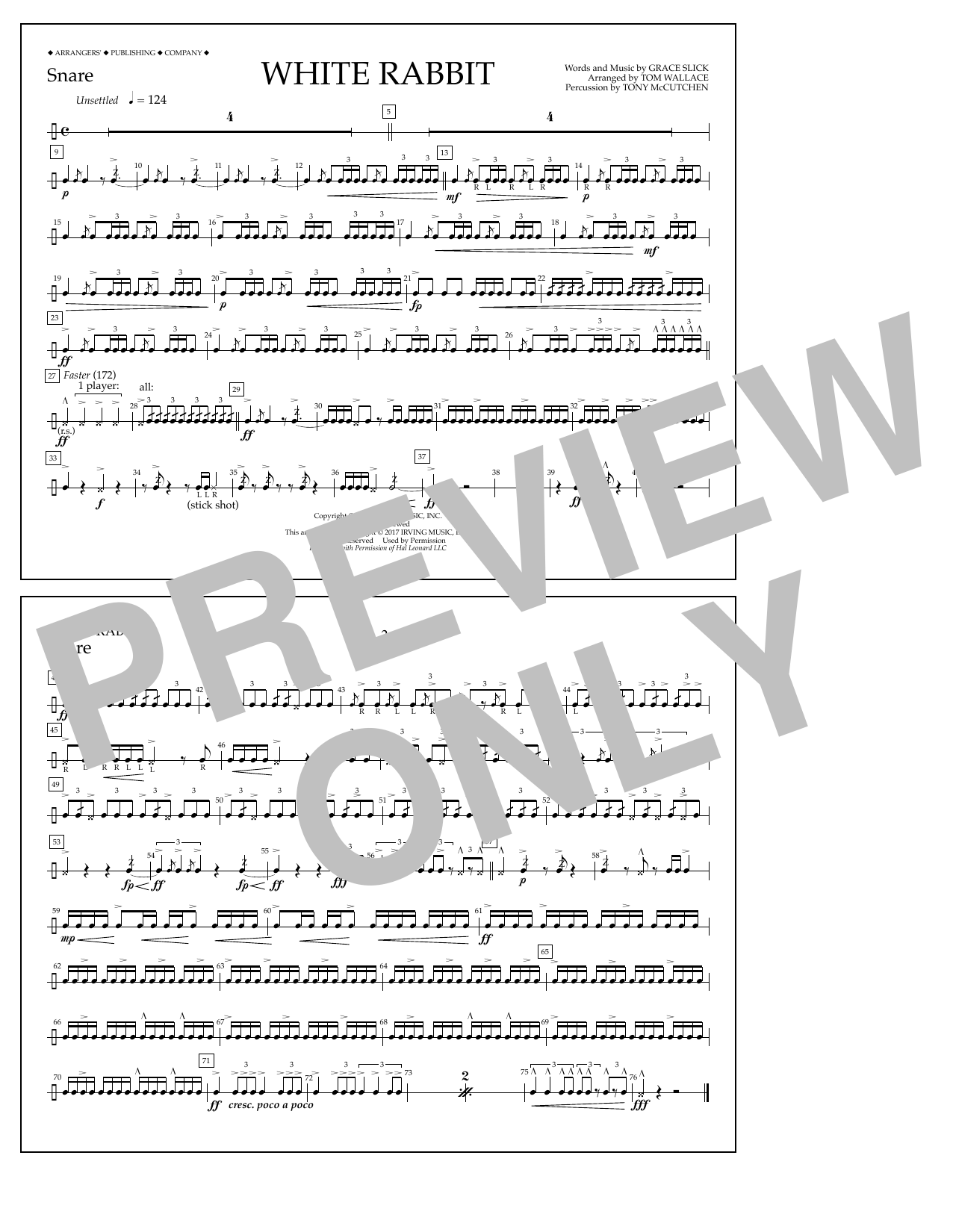 Learn to play Tom Wallace White Rabbit - Snare sheet music for Marching Band in minutes. Price: 7.8900$ Tom Wallace White Rabbit - Snare sheet music notes and chords arranged for Marching Band