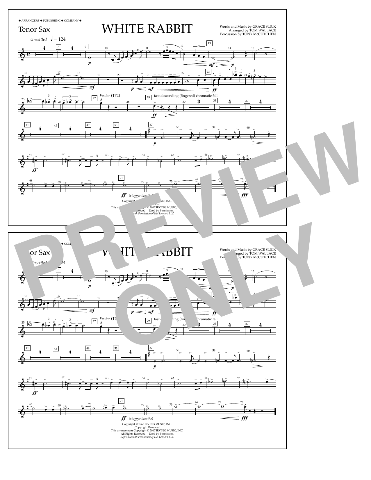 Learn to play Tom Wallace White Rabbit - Tenor Sax sheet music for Marching Band in minutes. Price: 7.8900$ Tom Wallace White Rabbit - Tenor Sax sheet music notes and chords arranged for Marching Band