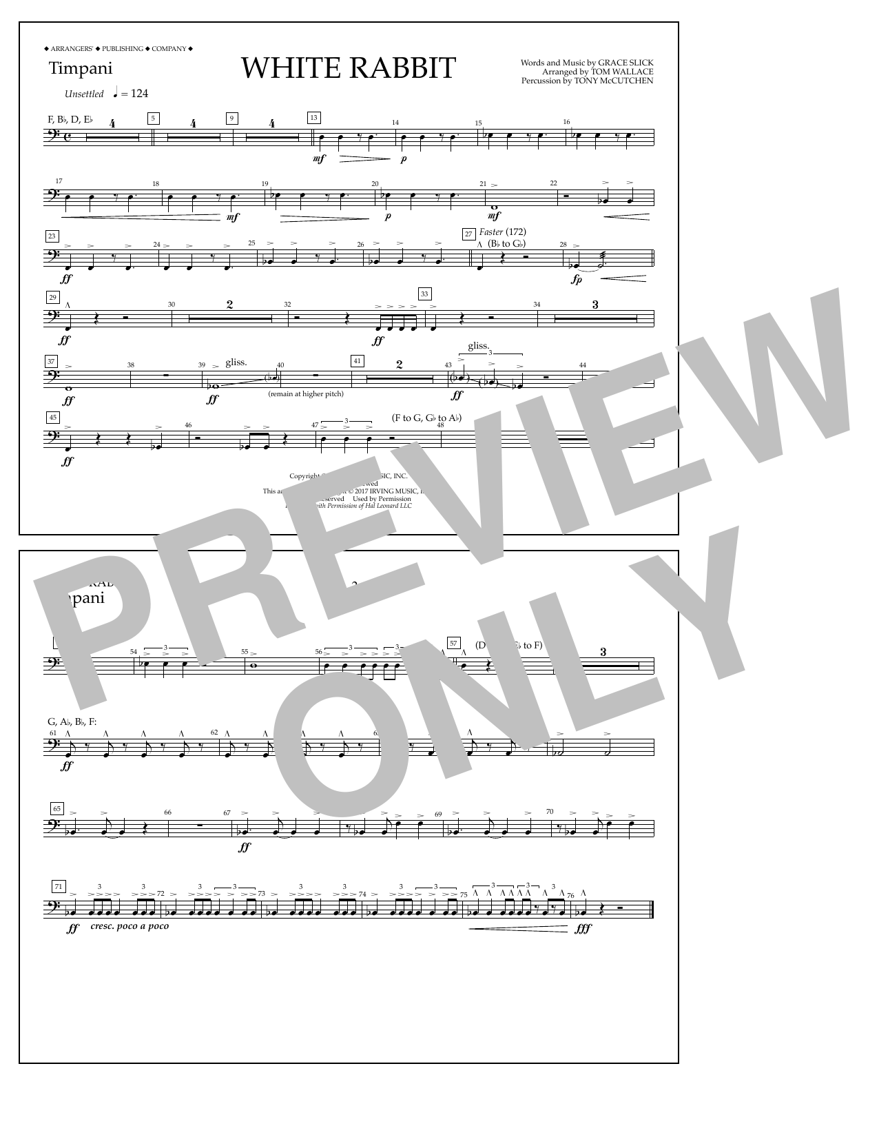 Learn to play Tom Wallace White Rabbit - Timpani sheet music for Marching Band in minutes. Price: 7.8900$ Tom Wallace White Rabbit - Timpani sheet music notes and chords arranged for Marching Band