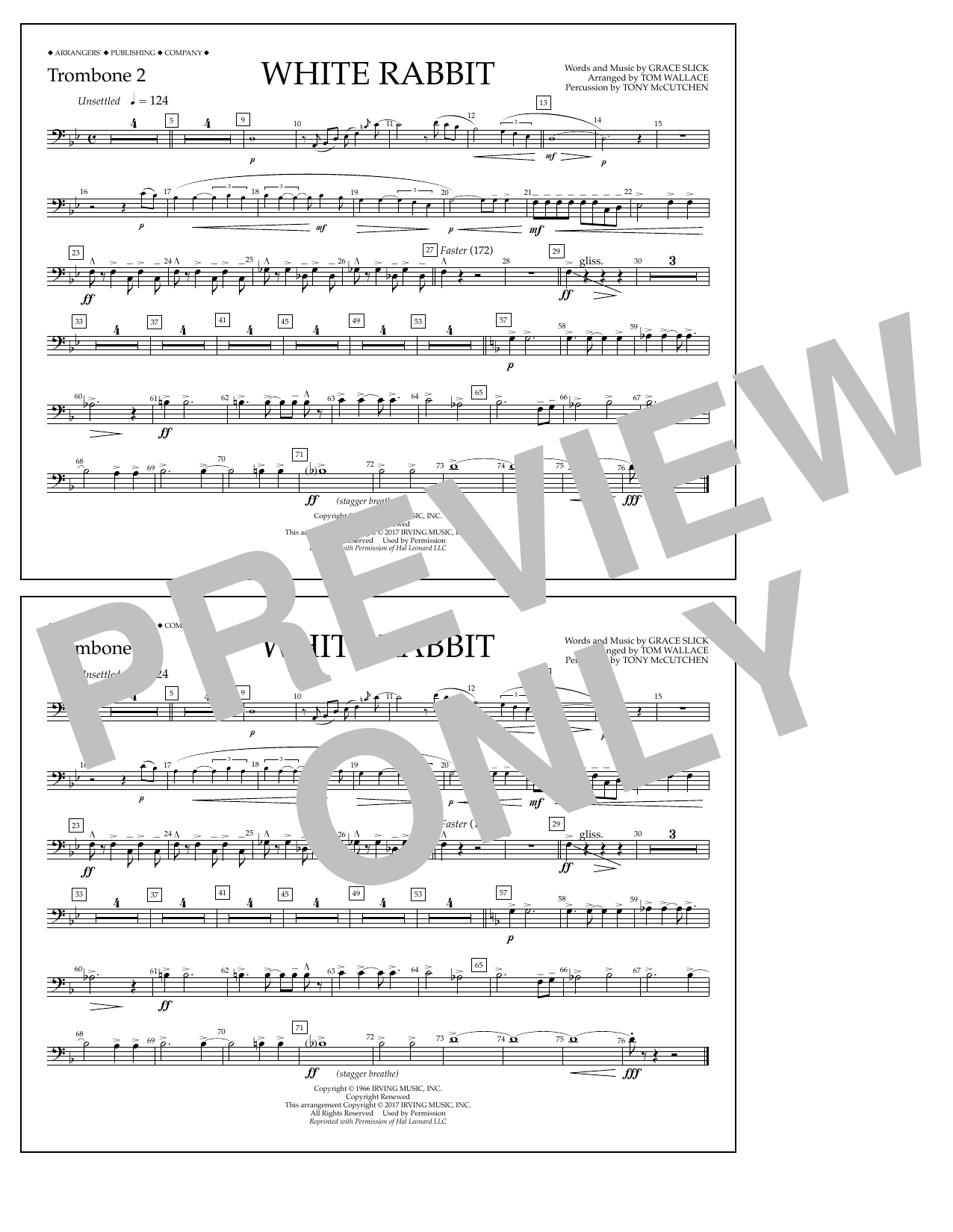 Learn to play Tom Wallace White Rabbit - Trombone 2 sheet music for Marching Band in minutes. Price: 7.8900$ Tom Wallace White Rabbit - Trombone 2 sheet music notes and chords arranged for Marching Band