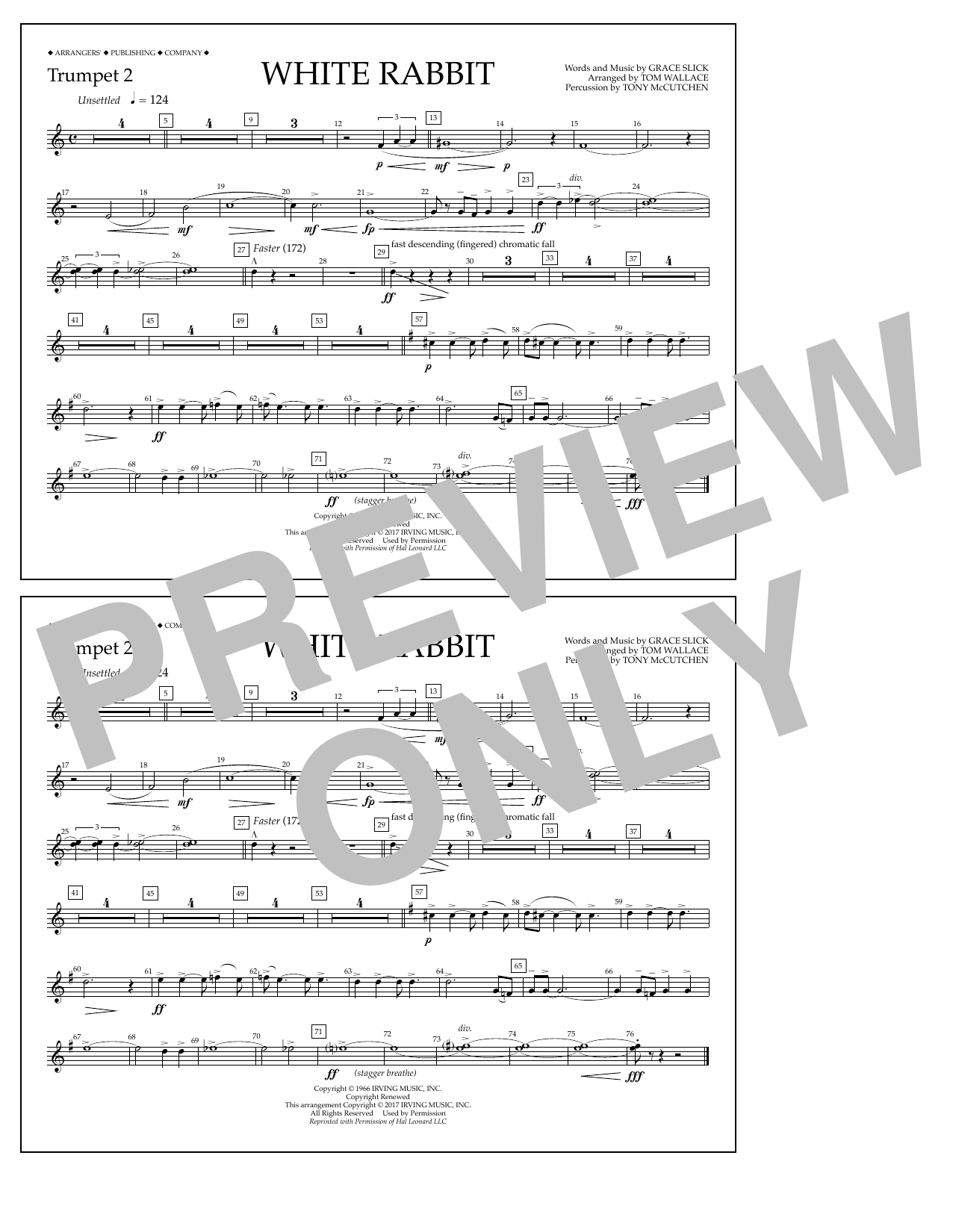 Learn to play Tom Wallace White Rabbit - Trumpet 2 sheet music for Marching Band in minutes. Price: 7.8900$ Tom Wallace White Rabbit - Trumpet 2 sheet music notes and chords arranged for Marching Band