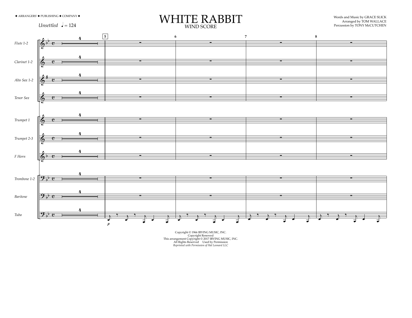 Learn to play Tom Wallace White Rabbit - Wind Score sheet music for Marching Band in minutes. Price: 11.9700$ Tom Wallace White Rabbit - Wind Score sheet music notes and chords arranged for Marching Band