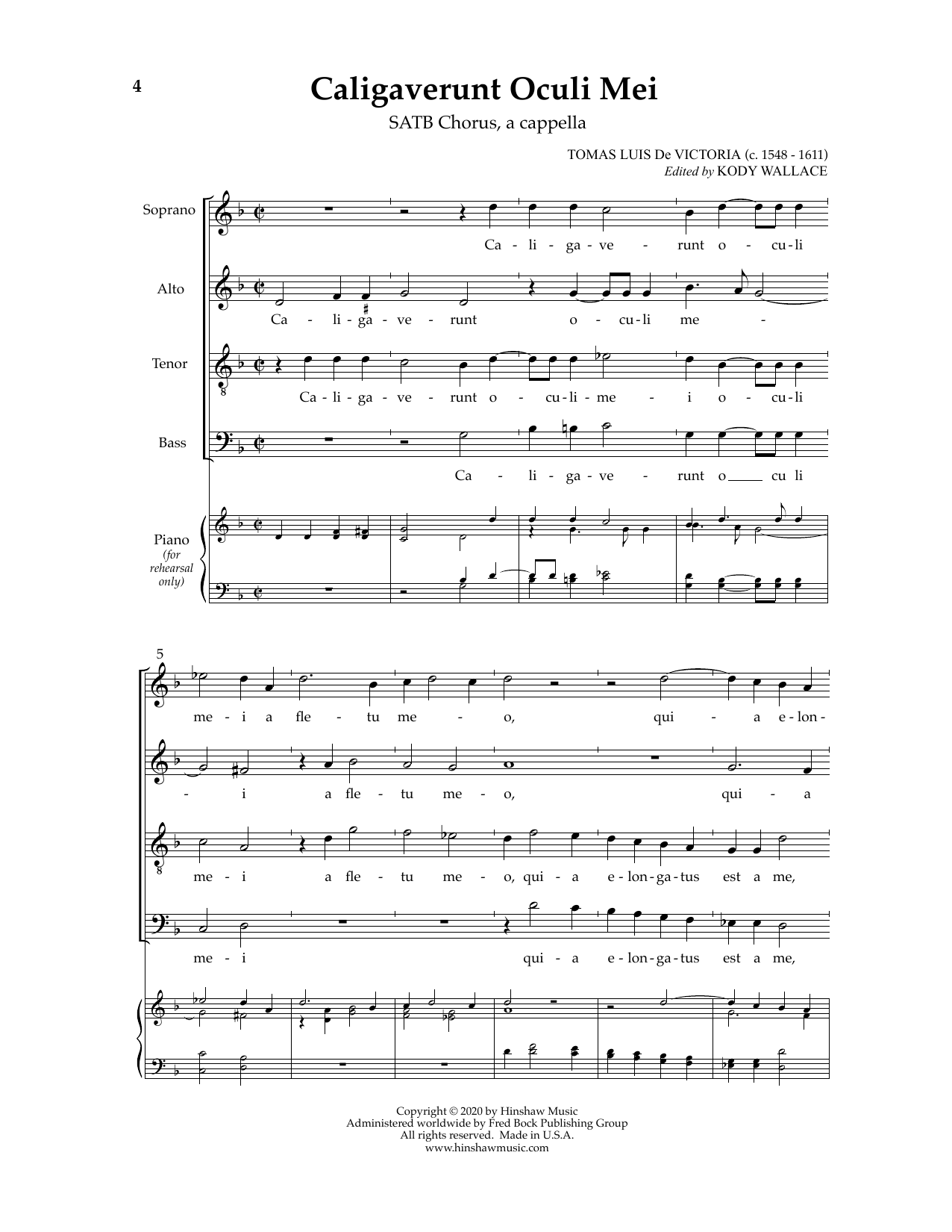 Learn to play Tomas Luis de Victoria Caligaverunt Oculi Mei sheet music for SATB Choir in minutes. Price: 3.9900$ Tomas Luis de Victoria Caligaverunt Oculi Mei sheet music notes and chords arranged for SATB Choir