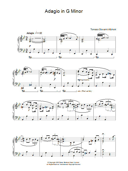 Tomaso Albinoni Adagio in G Minor sheet music notes and chords. Download Printable PDF.