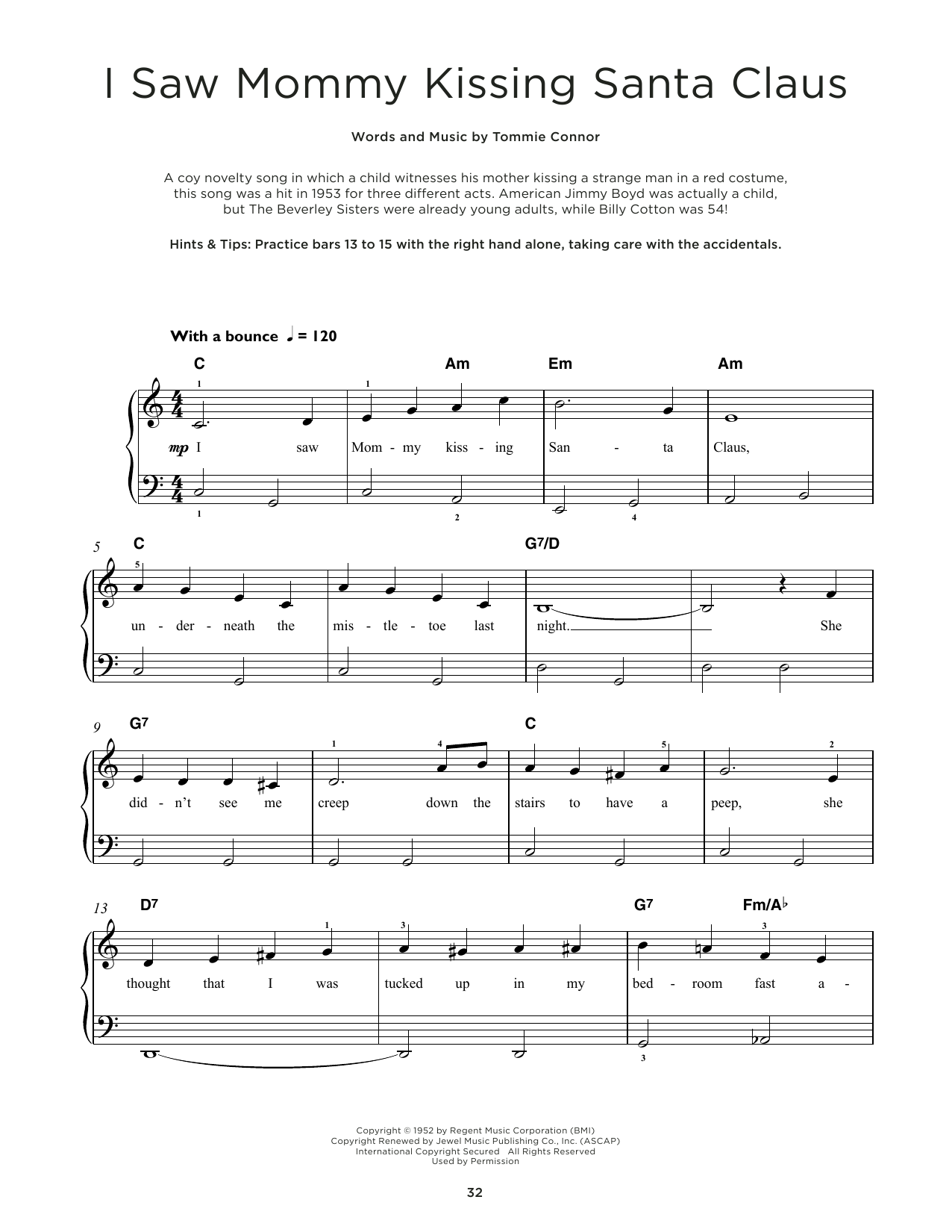 Tommie Connor I Saw Mommy Kissing Santa Claus sheet music notes and chords. Download Printable PDF.