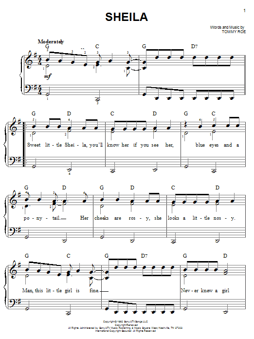 Tommy Roe Sheila sheet music notes and chords. Download Printable PDF.