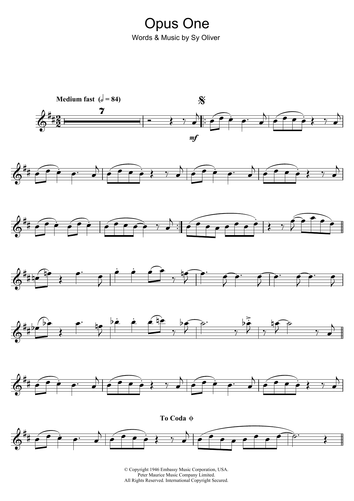 Tommy Dorsey Opus One sheet music notes and chords. Download Printable PDF.