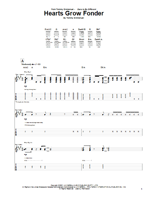 Tommy Emmanuel Hearts Grow Fonder sheet music notes and chords. Download Printable PDF.