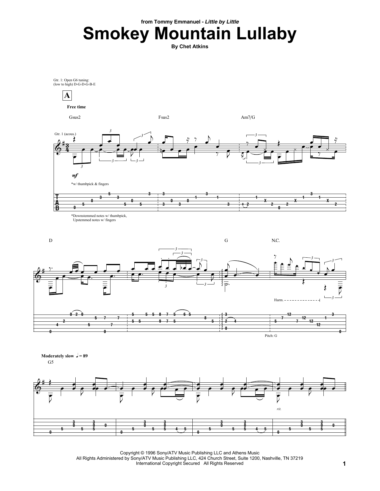 Tommy Emmanuel Smokey Mountain Lullaby sheet music notes and chords. Download Printable PDF.