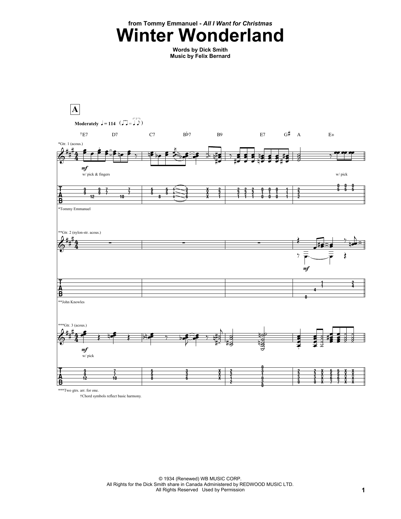 Tommy Emmanuel Winter Wonderland sheet music notes and chords. Download Printable PDF.