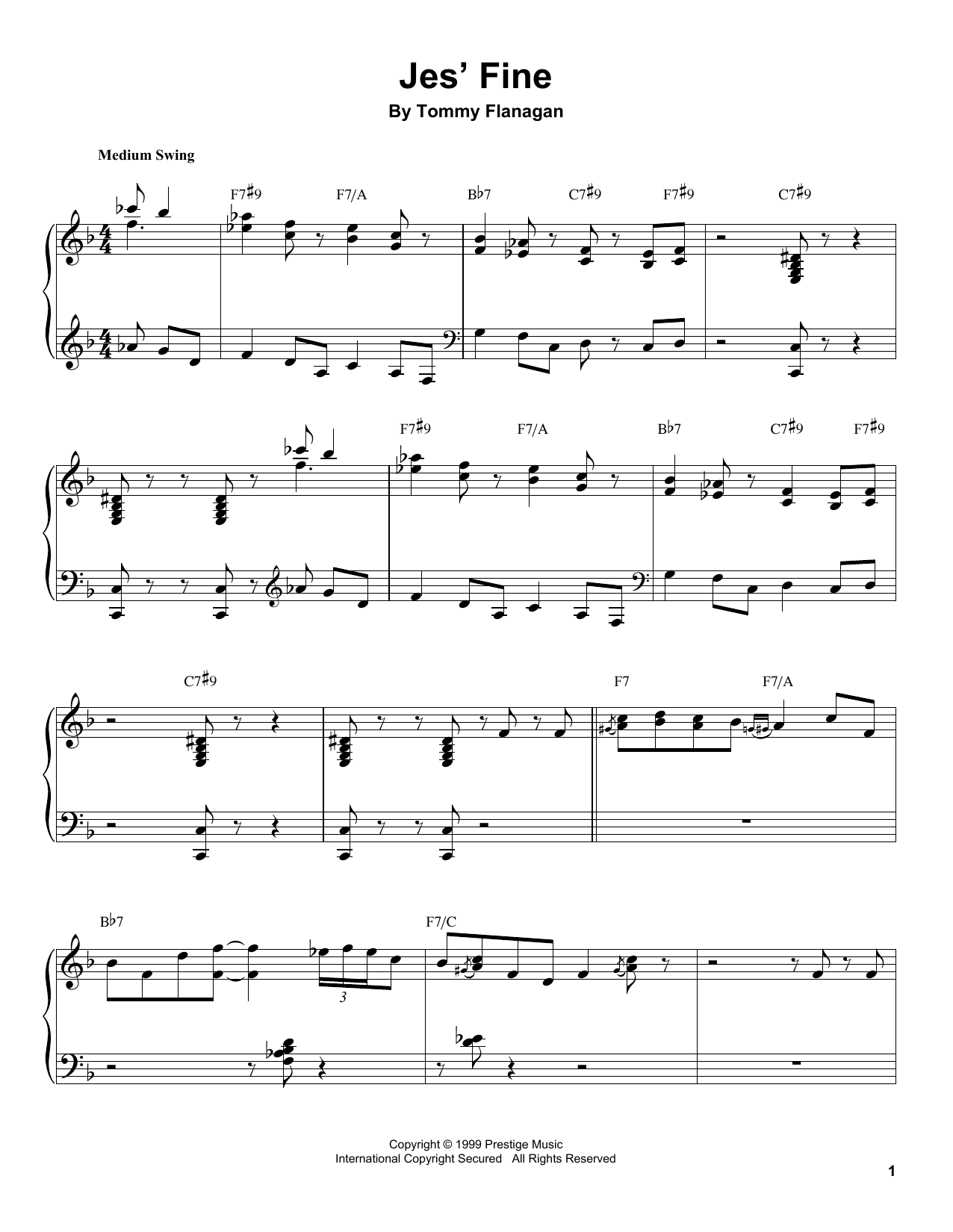 Tommy Flanagan Jes' Fine sheet music notes and chords. Download Printable PDF.