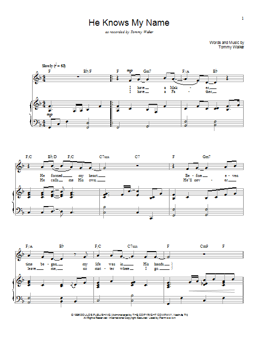 Tommy Walker He Knows My Name sheet music notes and chords. Download Printable PDF.