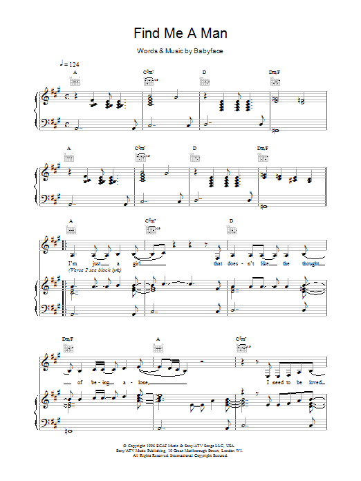 Toni Braxton Find Me A Man sheet music notes and chords. Download Printable PDF.