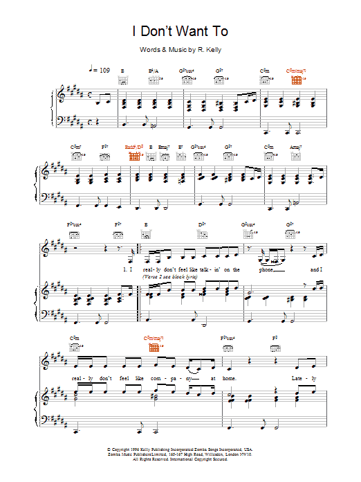 Toni Braxton I Don't Want To sheet music notes and chords. Download Printable PDF.