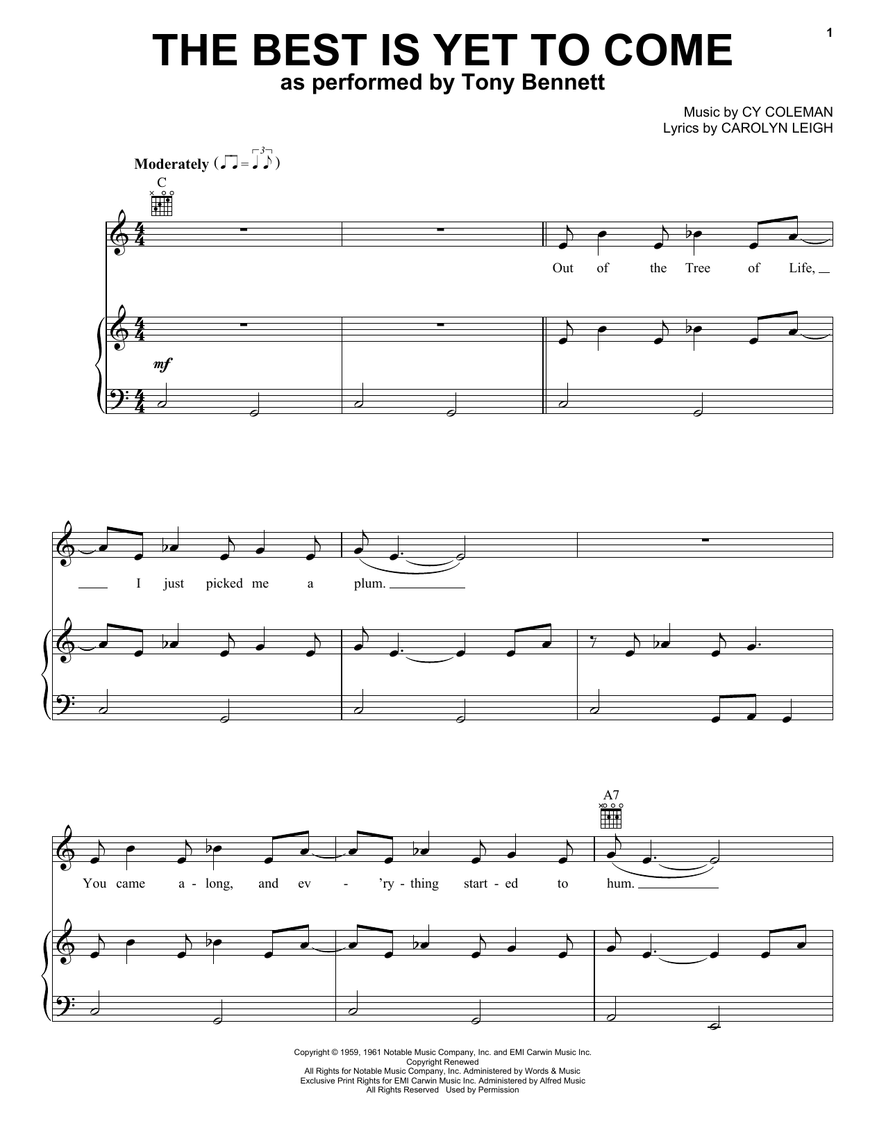 Tony Bennett The Best Is Yet To Come sheet music notes and chords. Download Printable PDF.