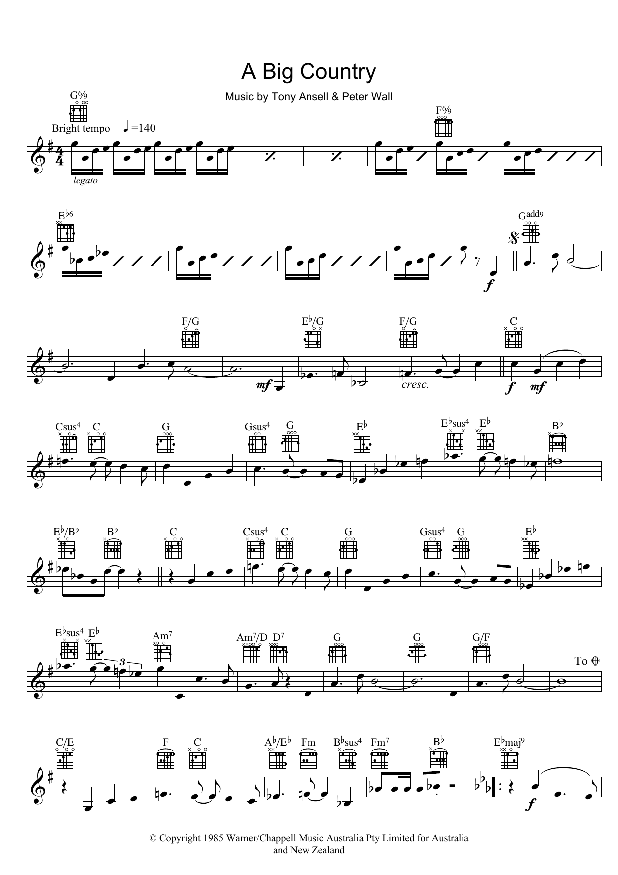 Learn to play Tony Ansell A Big Country sheet music for Lead Sheet / Fake Book in minutes. Price: 5.9900$ Tony Ansell A Big Country sheet music notes and chords arranged for Lead Sheet / Fake Book