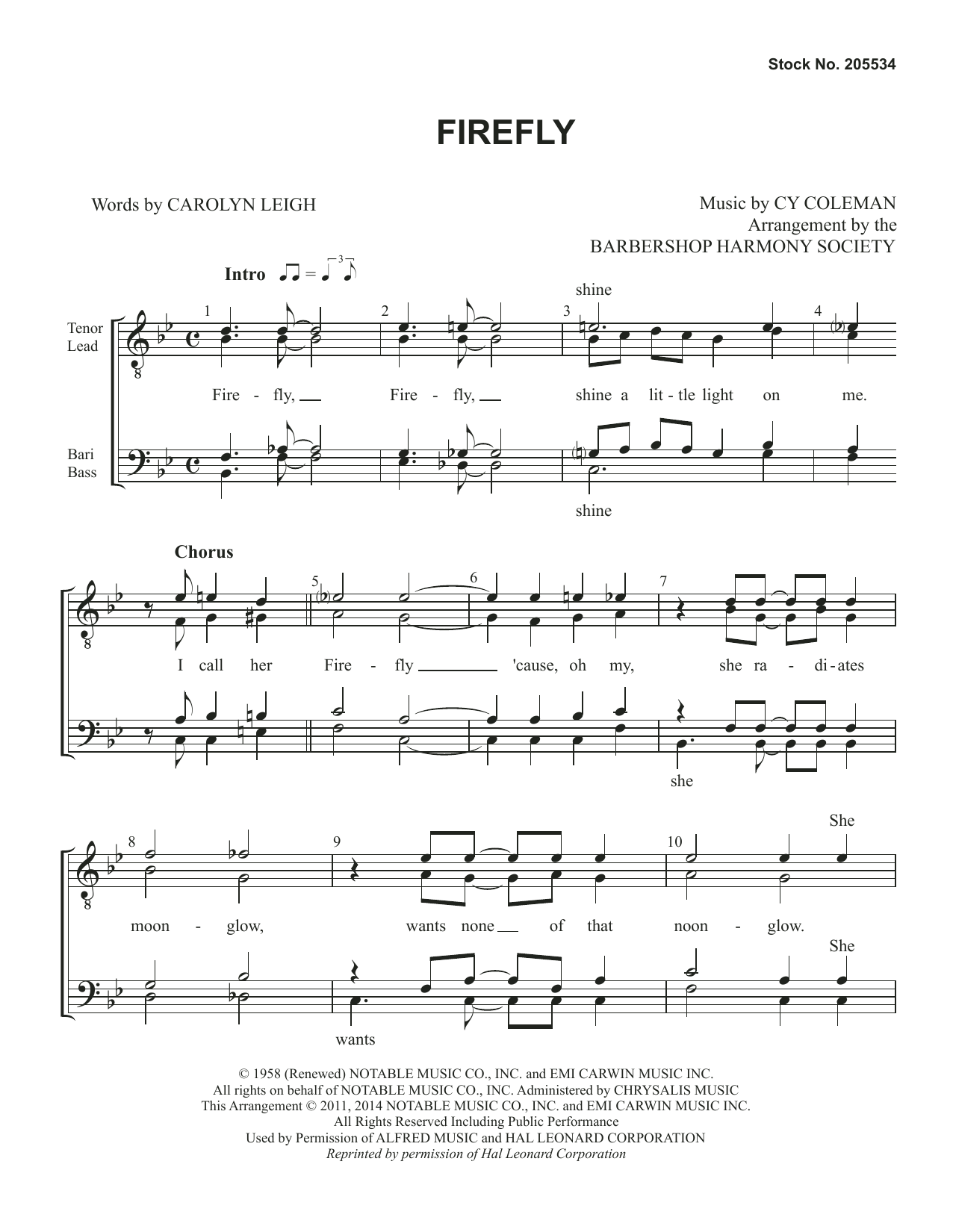 Learn to play Tony Bennett Firefly (arr. Barbershop Harmony Society) sheet music for TTBB Choir in minutes. Price: 3.9900$ Tony Bennett Firefly (arr. Barbershop Harmony Society) sheet music notes and chords arranged for TTBB Choir