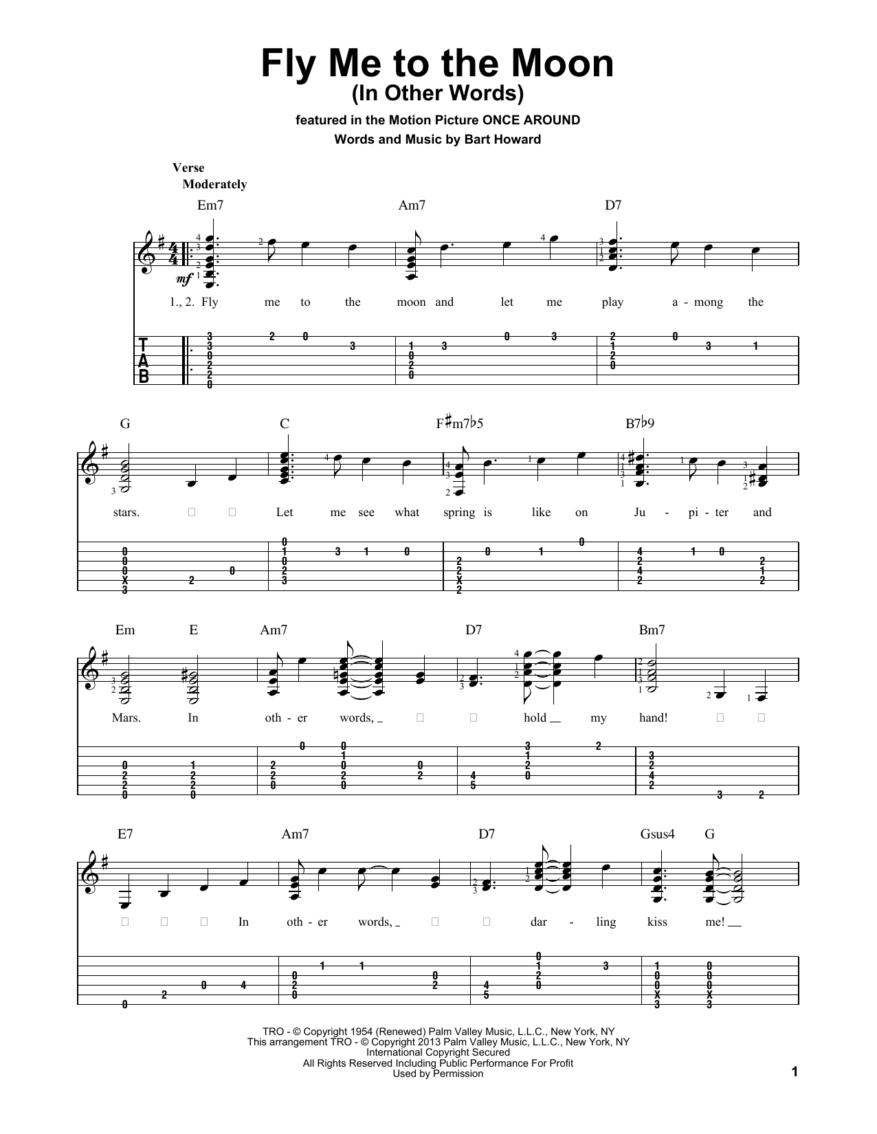 svært Gentagen pinion Tony Bennett "Fly Me To The Moon (In Other Words)" Sheet Music PDF Notes,  Chords | Jazz Score Guitar Tab Download Printable. SKU: 97045