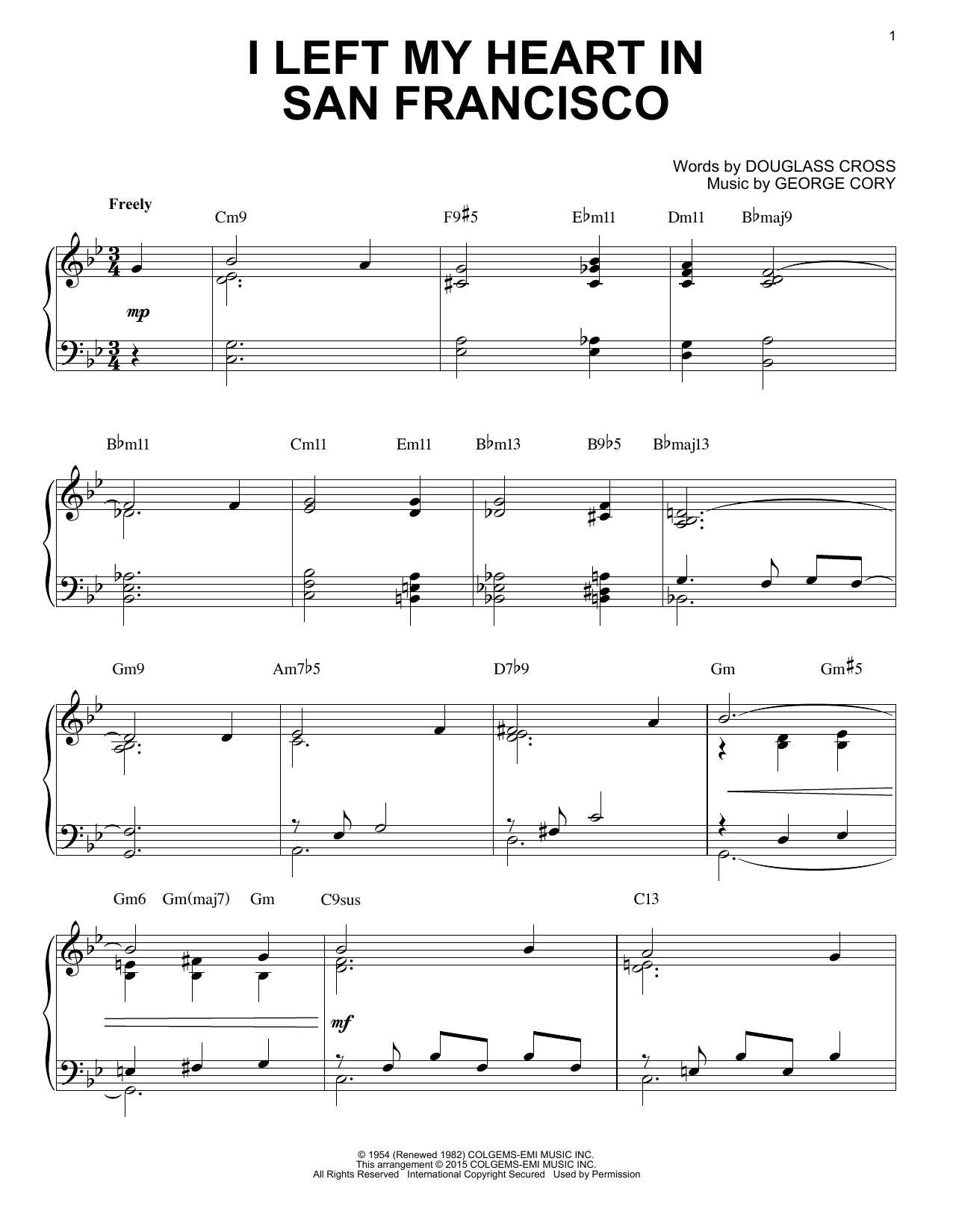 Tony Bennett I Left My Heart In San Francisco Jazz Version Arr Brent Edstrom Sheet Music Pdf Notes Chords Jazz Score Piano Solo Download Printable Sku 158225
