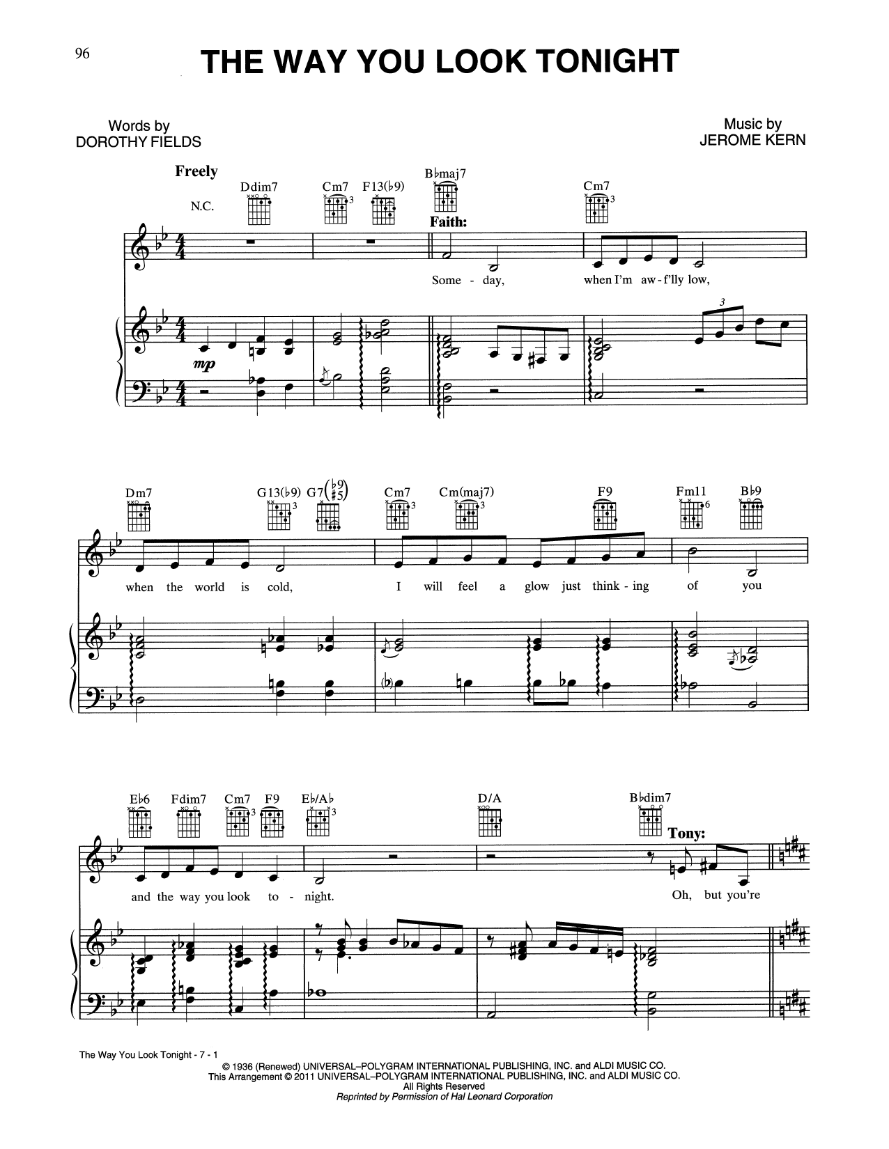 Tony Bennett Faith Hill The Way You Look Tonight Sheet Music Pdf Notes Chords Standards Score Piano Vocal Guitar Right Hand Melody Download Printable Sku 438972