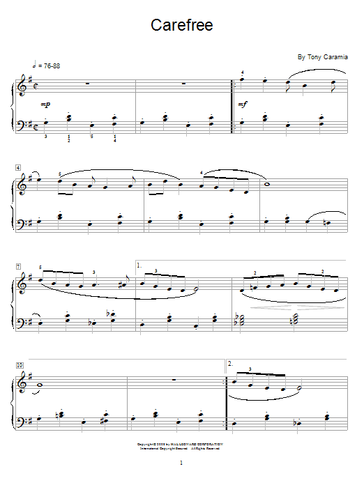 Tony Caramia Carefree sheet music notes and chords. Download Printable PDF.