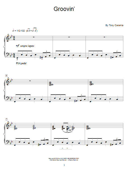 Tony Caramia Groovin' sheet music notes and chords. Download Printable PDF.