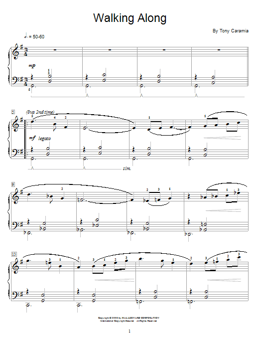 Tony Caramia Walking Along sheet music notes and chords. Download Printable PDF.