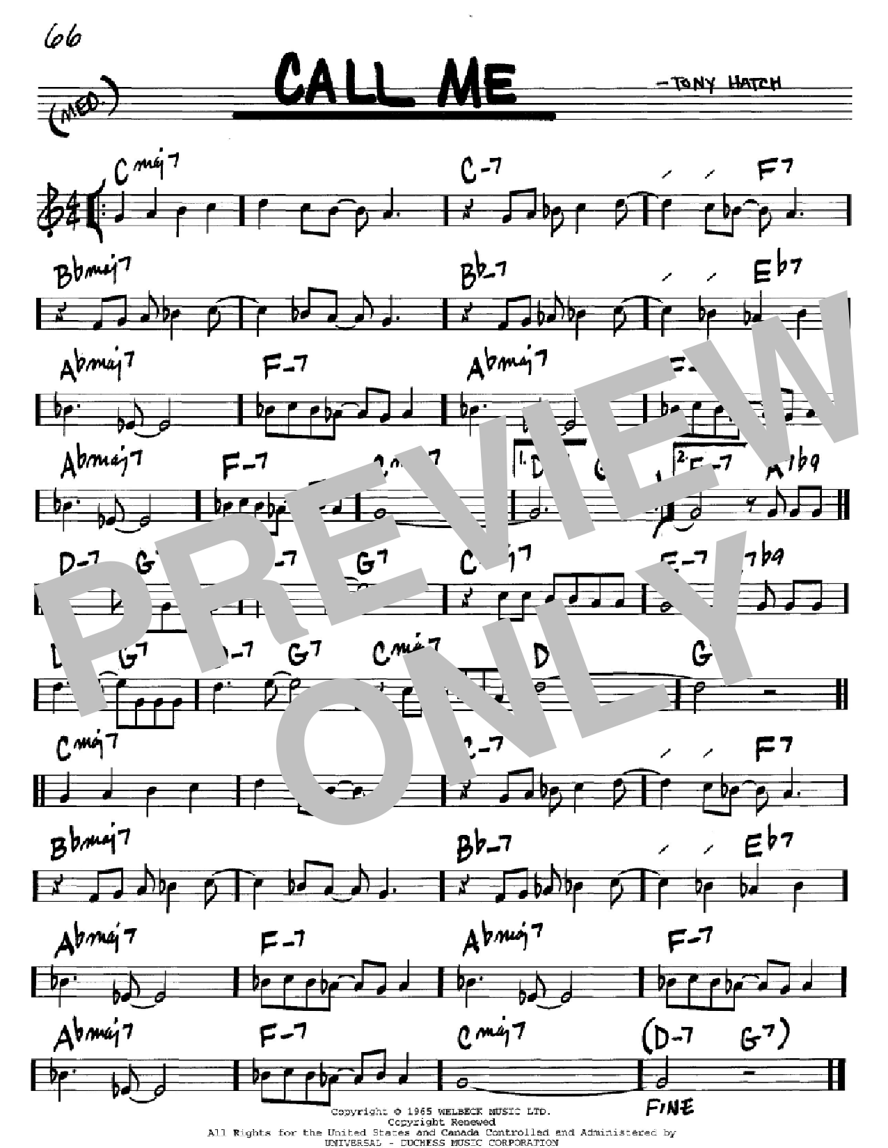 Tony Hatch Call Me Sheet Music PDF Notes Chords Latin Score Guitar 