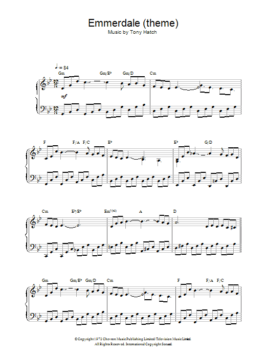 Tony Hatch Emmerdale (theme) sheet music notes and chords. Download Printable PDF.