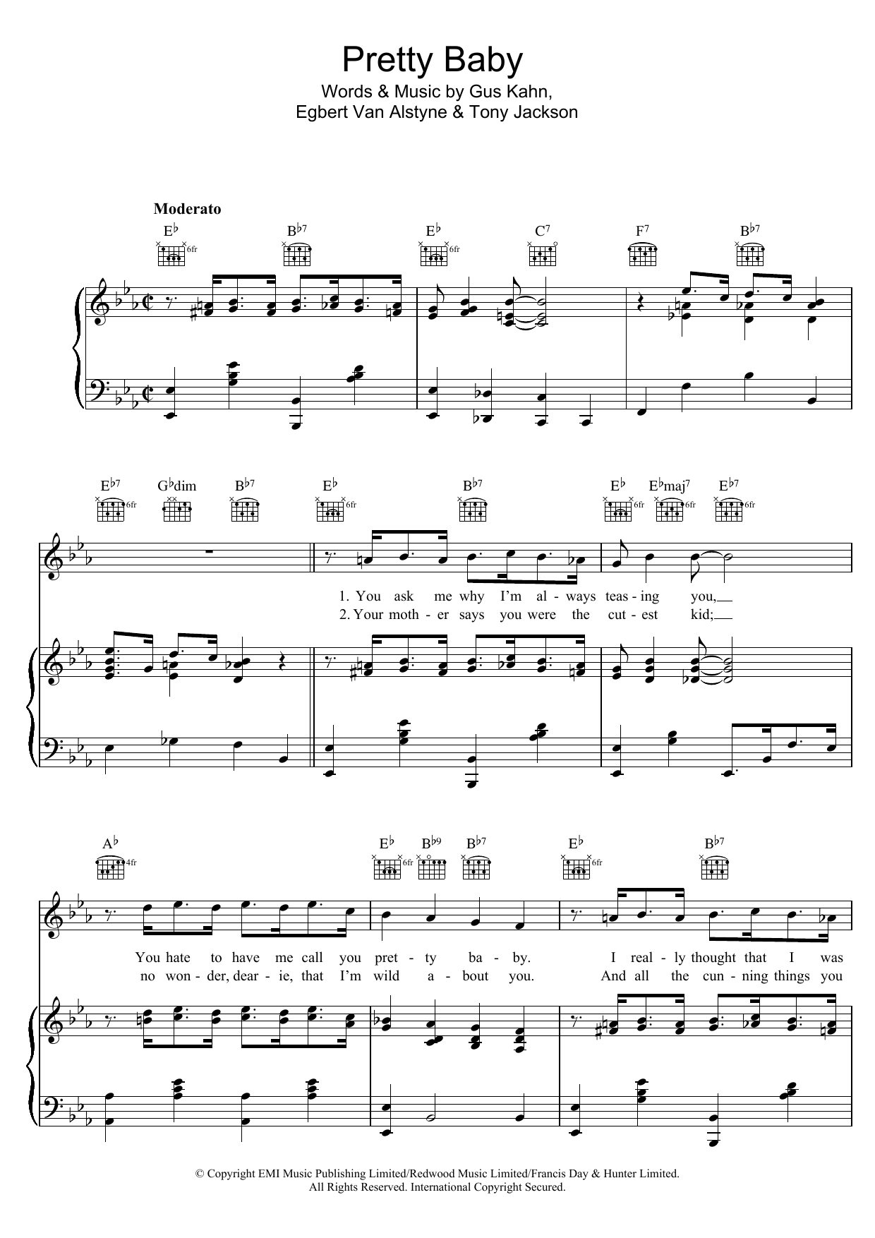 Tony Jackson Pretty Baby sheet music notes and chords. Download Printable PDF.