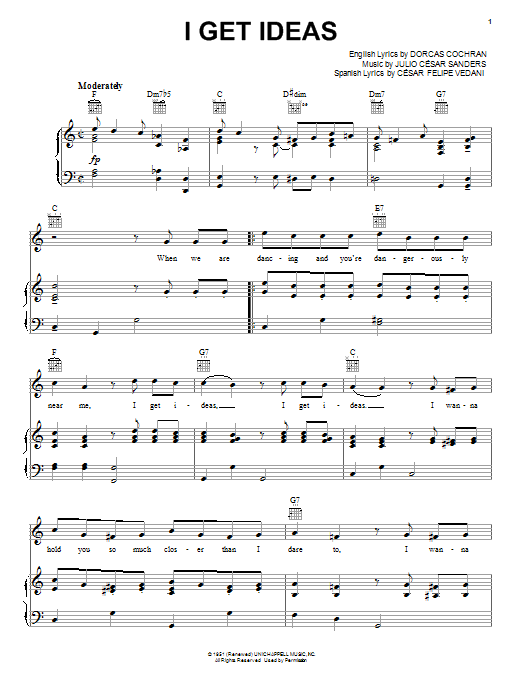 Tony Martin I Get Ideas sheet music notes and chords. Download Printable PDF.