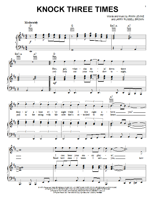 Tony Orlano & Dawn Knock Three Times sheet music notes and chords. Download Printable PDF.