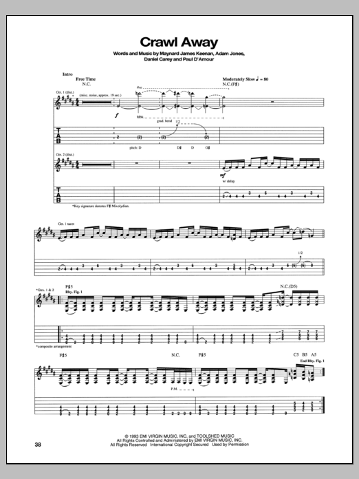 Tool Crawl Away sheet music notes and chords. Download Printable PDF.