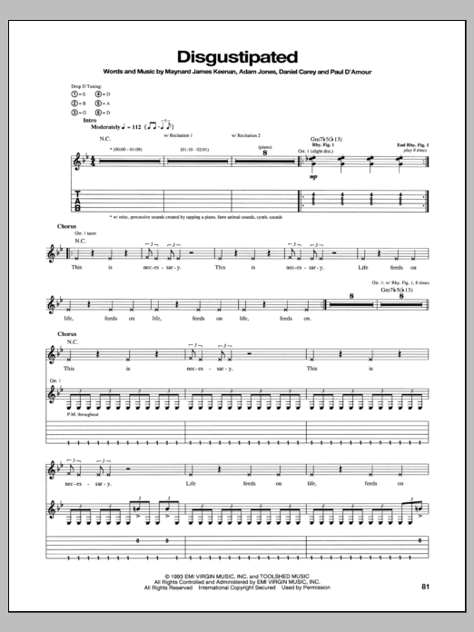 Learn to play Tool Disgustipated sheet music for Guitar Tab in minutes. Tool Disgustipated sheet music notes and chords. Download Printable PDF.