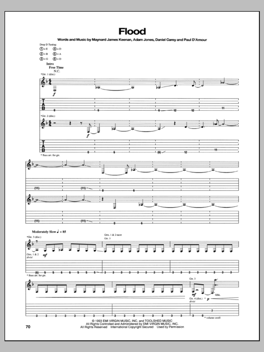 Tool Flood sheet music notes and chords. Download Printable PDF.