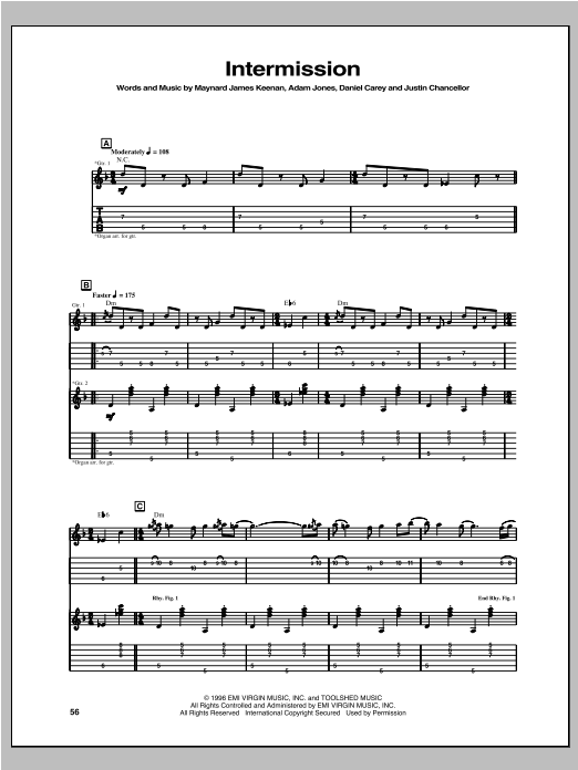 Tool Intermission sheet music notes and chords. Download Printable PDF.