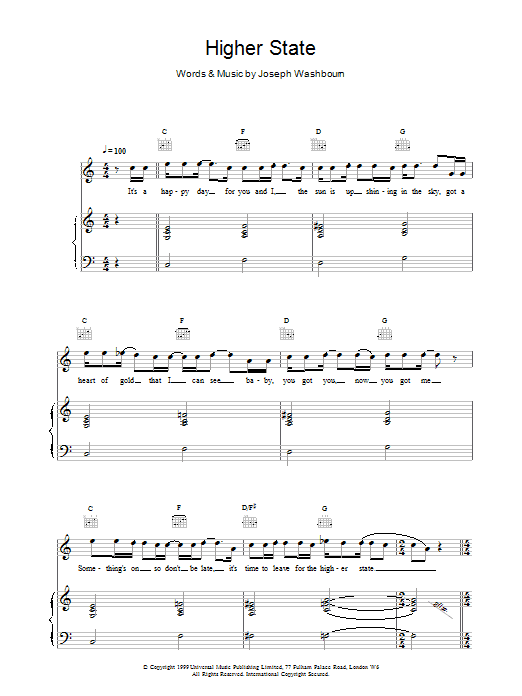 Learn to play Toploader Higher State sheet music for Piano, Vocal & Guitar in minutes. Toploader Higher State sheet music notes and chords. Download Printable PDF.