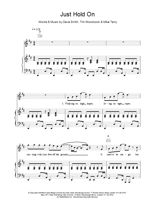 Toploader Just Hold On sheet music notes and chords. Download Printable PDF.
