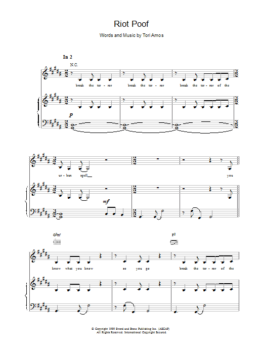Tori Amos Riot Poof sheet music notes and chords - Download Printable PDF and start playing in minutes.