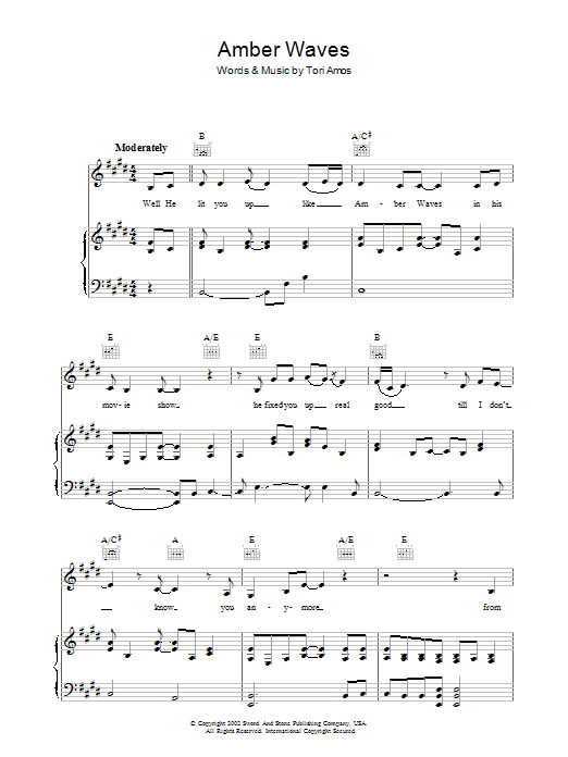 Tori Amos Amber Waves sheet music notes and chords. Download Printable PDF.