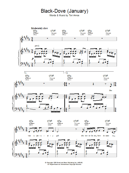 Tori Amos Black Dove (January) sheet music notes and chords. Download Printable PDF.