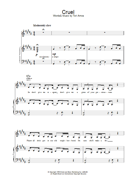 Tori Amos Cruel sheet music notes and chords. Download Printable PDF.