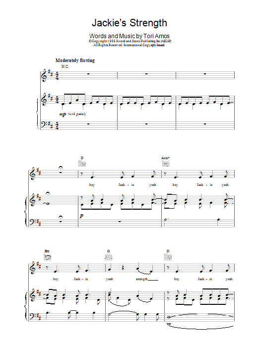 Tori Amos Jackie's Strength sheet music notes and chords. Download Printable PDF.