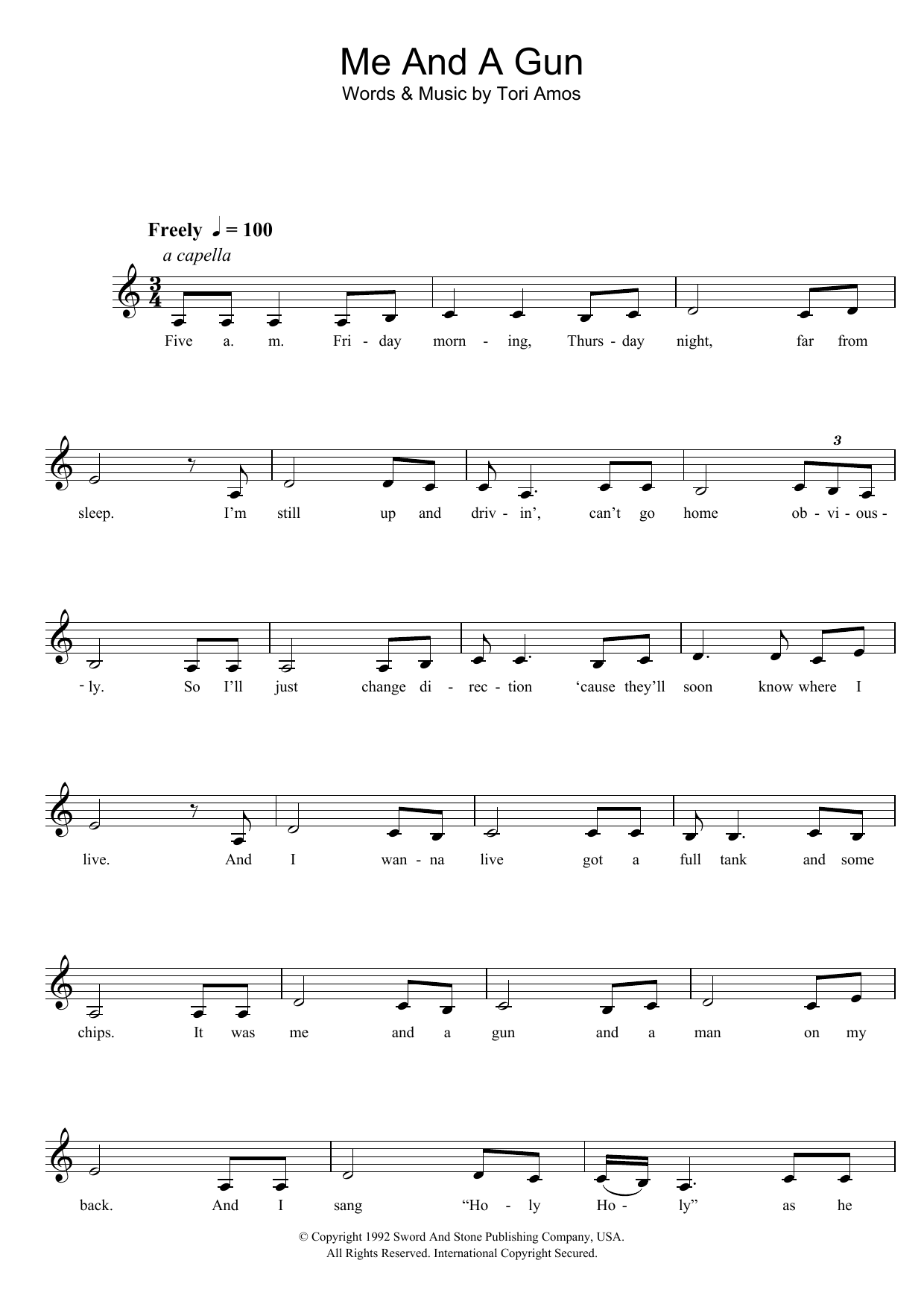 Learn to play Tori Amos Me And A Gun sheet music for Lead Sheet / Fake Book in minutes. Price: 5.9900$ Tori Amos Me And A Gun sheet music notes and chords arranged for Lead Sheet / Fake Book