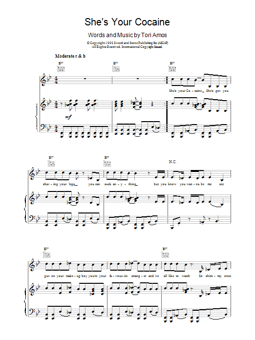 Tori Amos She's Your Cocaine sheet music notes and chords. Download Printable PDF.