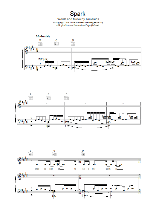 Tori Amos Spark sheet music notes and chords. Download Printable PDF.