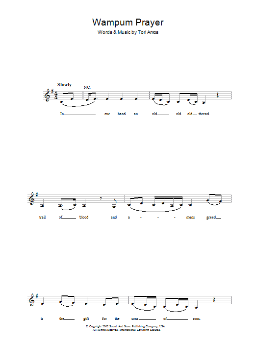 Tori Amos Wampum Prayer sheet music notes and chords. Download Printable PDF.