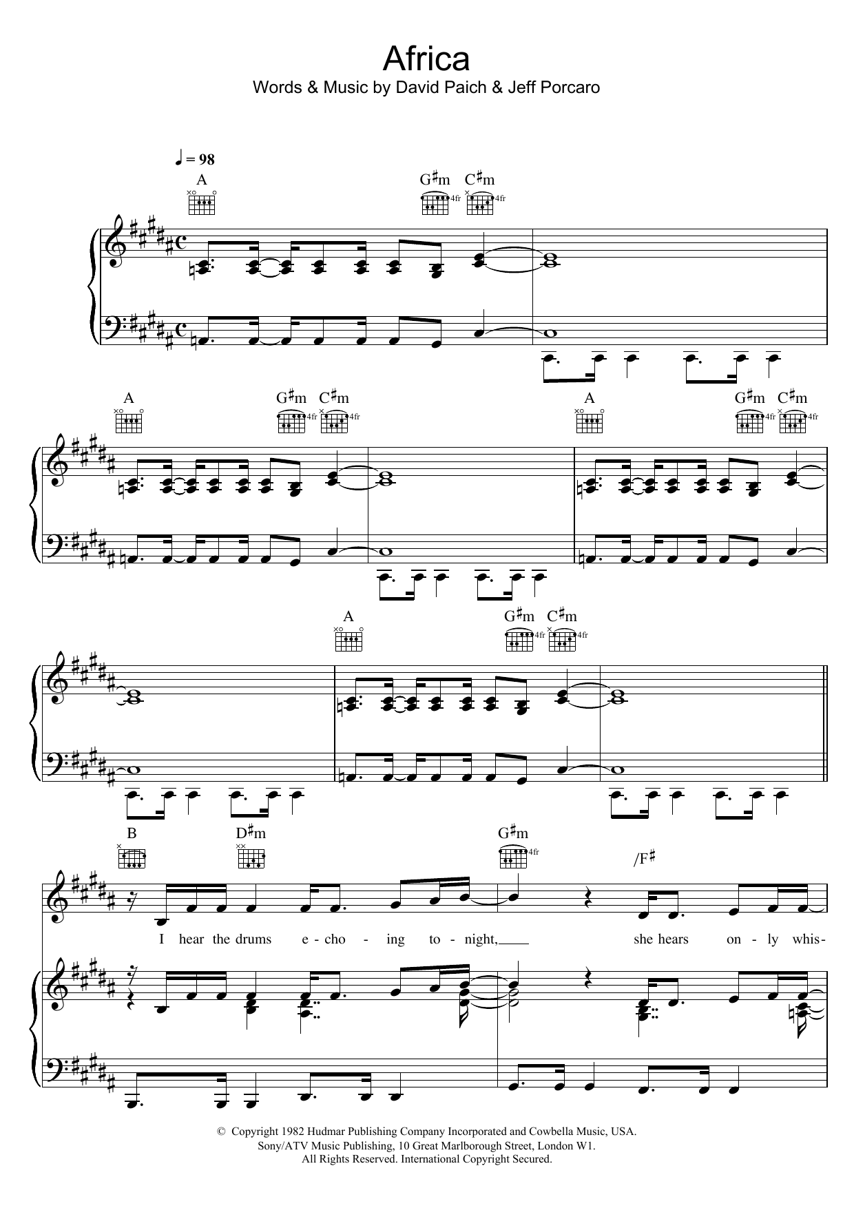 Toto Africa sheet music notes and chords. Download Printable PDF.