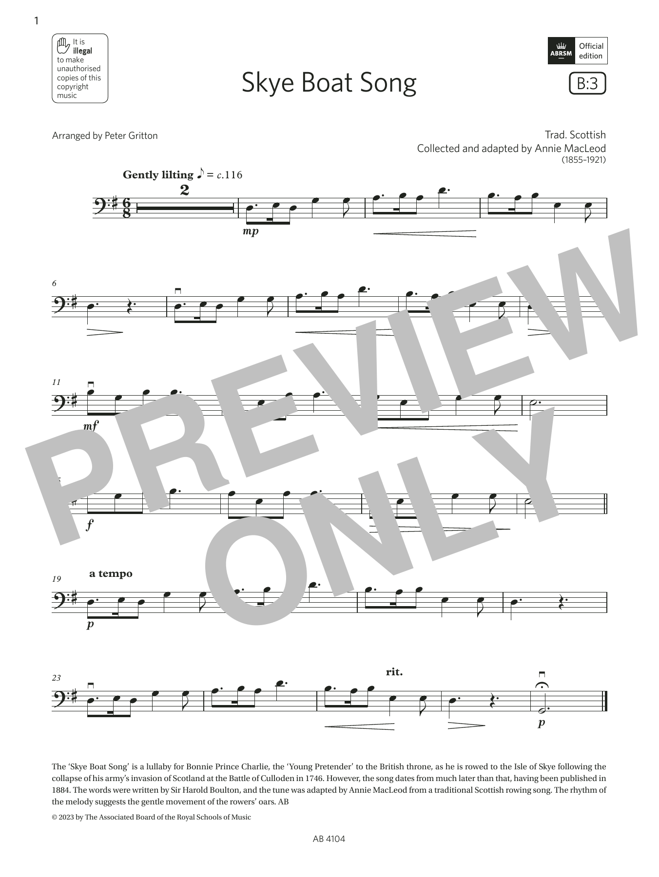 Learn to play Trad. Scottish Skye Boat Song (Grade 1, B3, from the ABRSM Cello Syllabus from 2024) sheet music for Cello Solo in minutes. Price: 3.9900$ Trad. Scottish Skye Boat Song (Grade 1, B3, from the ABRSM Cello Syllabus from 2024) sheet music notes and chords arranged for Cello Solo